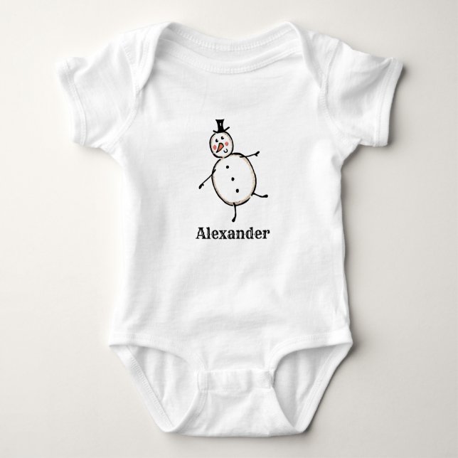 Personalized Cute Christmas Snowman Baby Bodysuit (Front)