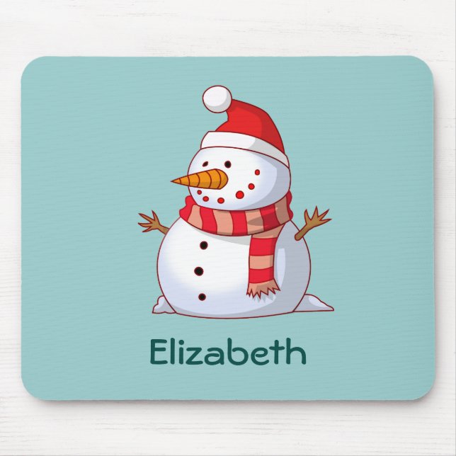 Personalized Cute Christmas Snowman Dressed in Red Mouse Pad (Front)