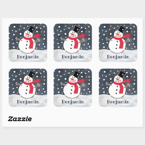 Personalized Cute Christmas Snowman Square Sticker