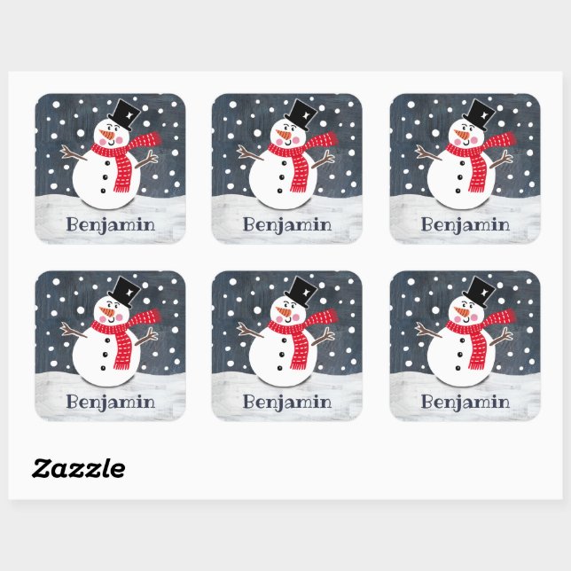 Personalized Cute Christmas Snowman Square Sticker (Sheet)
