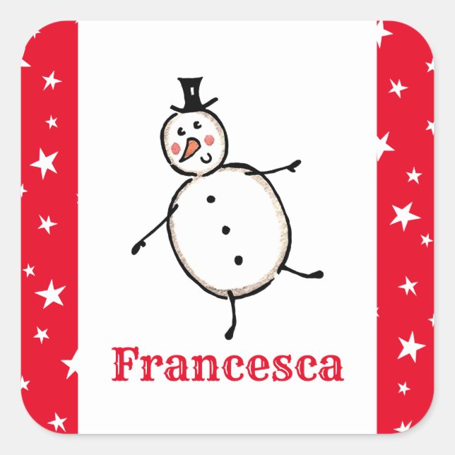 Personalized Cute Christmas Snowman Square Sticker (Front)