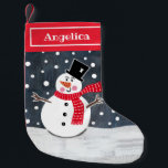 Personalized Cute Christmas Snowman Stocking<br><div class="desc">This snowman snow scene is printed from a collage designed by Helen McCartney Designs.</div>