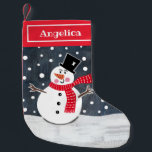 Personalized Cute Christmas Snowman Stocking<br><div class="desc">This snowman snow scene is printed from a collage designed by Helen McCartney Designs.</div>
