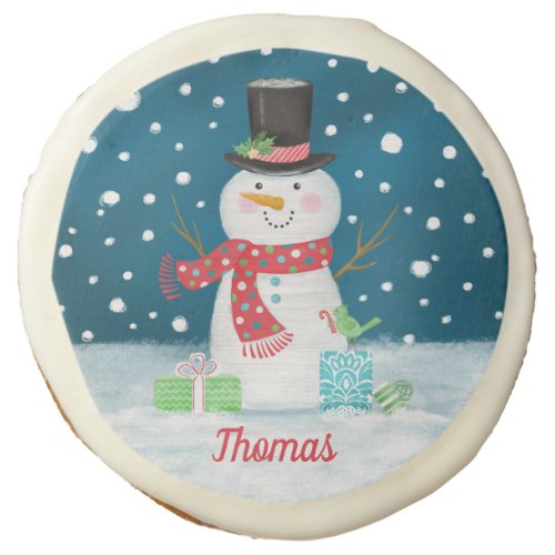 Personalized Cute Christmas Snowman Sugar Cookie