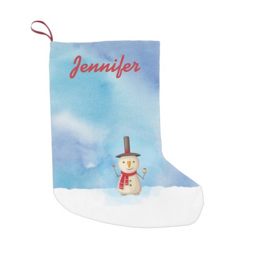 Personalized Cute Christmas Snowman Waving Small Christmas Stocking