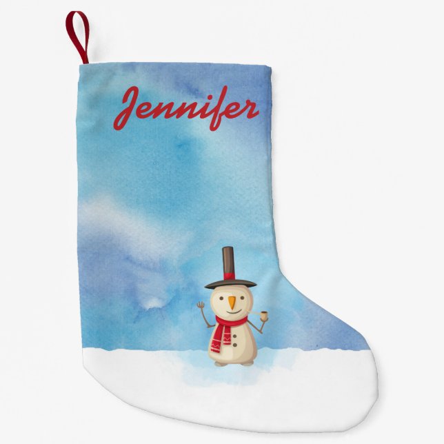 Personalized Cute Christmas Snowman Waving Small Christmas Stocking (Front)
