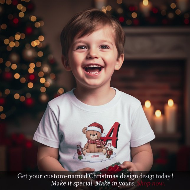 Personalized Cute Christmas Teddy Bear Kids  Toddler T-shirt (Personalized Cute Christmas Teddy Bear Kids T-Shirt)