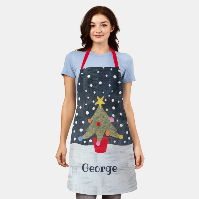 Personalized Cute Christmas Tree Apron (Worn)