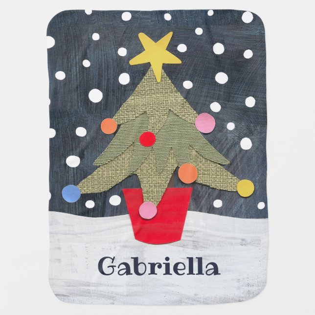 Personalized Cute Christmas Tree Baby Blanket (Front)