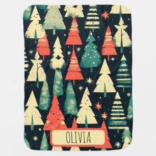 Personalized Cute Christmas Trees in Winter Baby Blanket