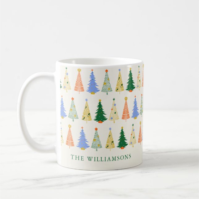 Personalized Cute Christmas Trees Red Green Boho  Coffee Mug (Left)