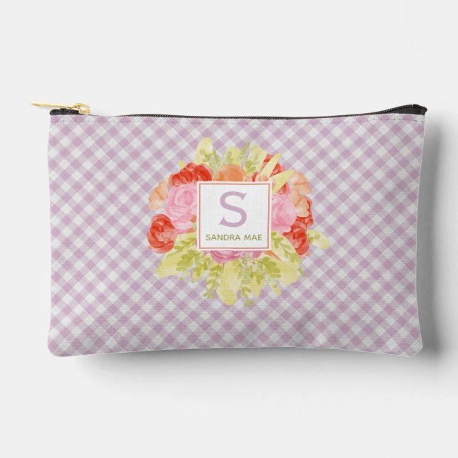 Personalized Cute Classic Gingham Check Pattern Accessory Pouch (Front)