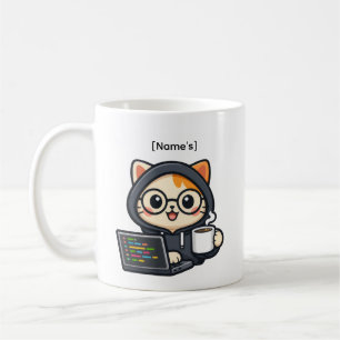 Personalized Cute Coder Cat Coffee Mug