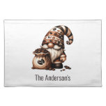 Personalized Cute Coffee Gnome Brown White Gift Cloth Placemat