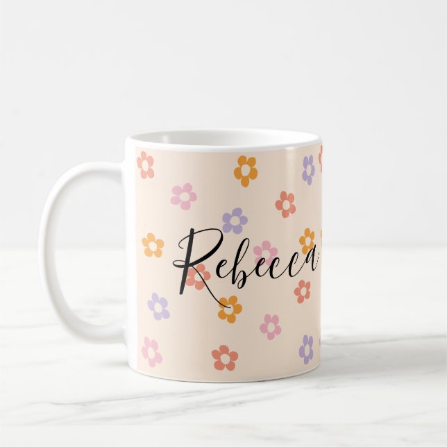 Personalized Cute Colored Daisy Pattern Coffee Mug (Left)