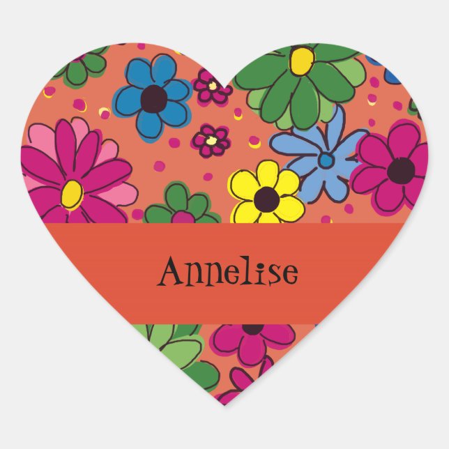Personalized Cute Colorful Orange Floral  Sticker (Front)
