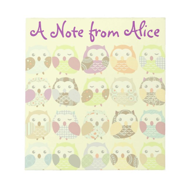 Personalized Cute Colorful Owls Notepad (Front)
