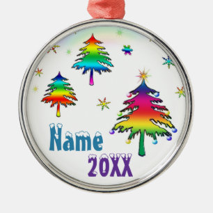 Personalized Cute Colorful Rainbow Trees Ornament