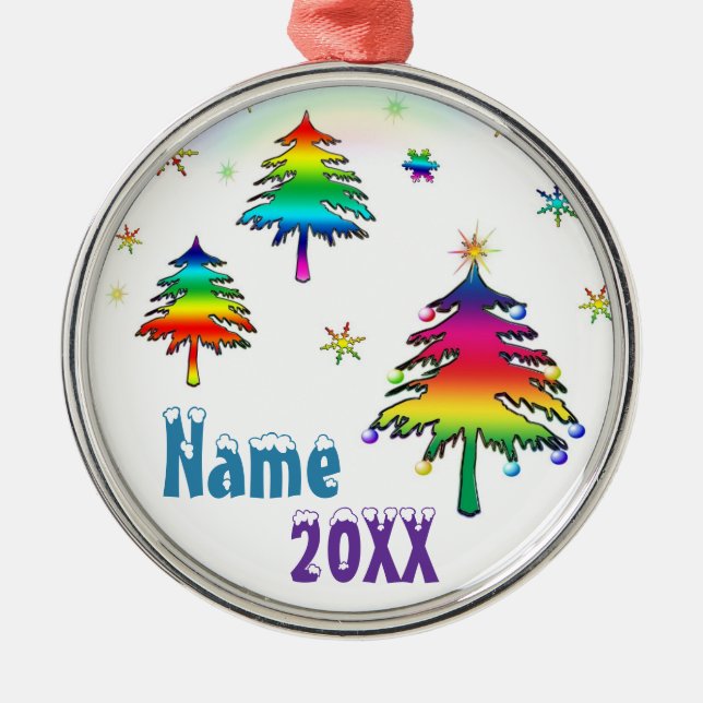 Personalized Cute Colorful Rainbow Trees Ornament (Front)