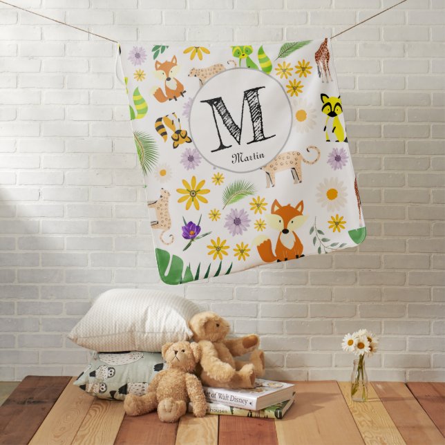 Personalized cute colorful safari nursery pattern  baby blanket (In Situ)
