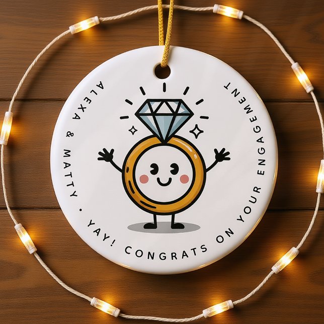 Personalized Cute Congrats on Your Engagement Gift Ceramic Ornament (Creator Uploaded)