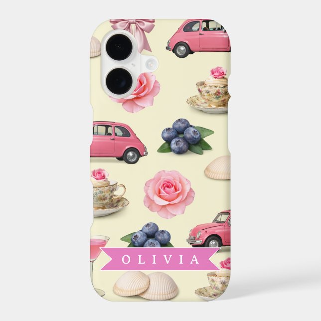 Personalized Cute Coquette Pink Cocktail Ribbon Case-Mate iPhone Case (Back)