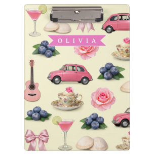 Personalized Cute Coquette Pink Cocktail Ribbon Clipboard
