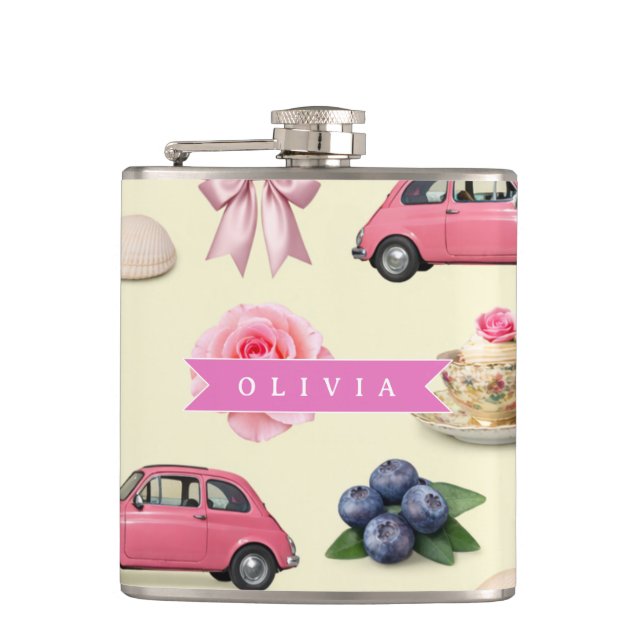 Personalized Cute Coquette Pink Cocktail Ribbon Flask (Front)