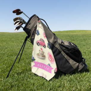 Personalized Cute Coquette Pink Cocktail Ribbon Golf Towel