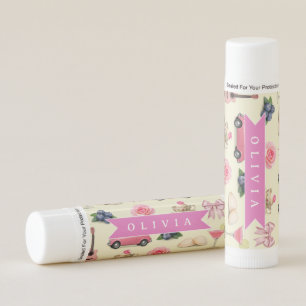 Personalized Cute Coquette Pink Cocktail Ribbon Lip Balm