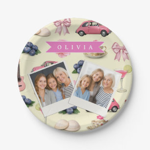 Personalized Cute Coquette Pink Cocktail Ribbon Paper Plates
