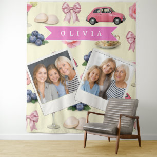 Personalized Cute Coquette Pink Cocktail Ribbon Tapestry