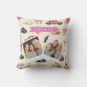 Personalized Cute Coquette Pink Cocktail Ribbon Throw Pillow
