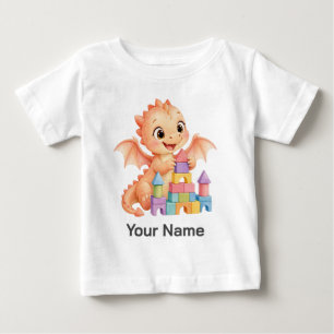 Personalized Cute Coral Baby Dragon Block Castle T-Shirt