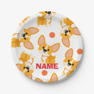 Personalized Cute Corgi Birthday Paper Plates
