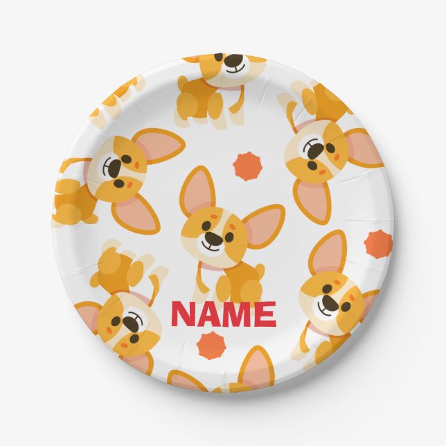 Personalized Cute Corgi Birthday Paper Plates (Front)