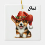 Personalized Cute Corgi Cowboy Santa Hat Christmas Ceramic Ornament<br><div class="desc">What a cute Christmas ornament for your tree! Personalize to include your dog's name or any other message. Look for more designs,  including more breeds,  in our store.</div>