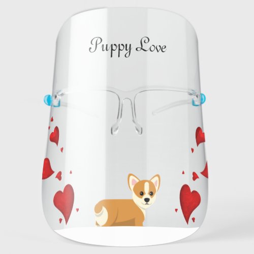 Personalized Cute Corgi _ Puppy Love _ Hearts Face Shield