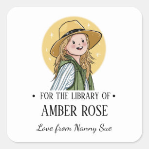 Personalized Cute Country Girl Bookplate Sticker