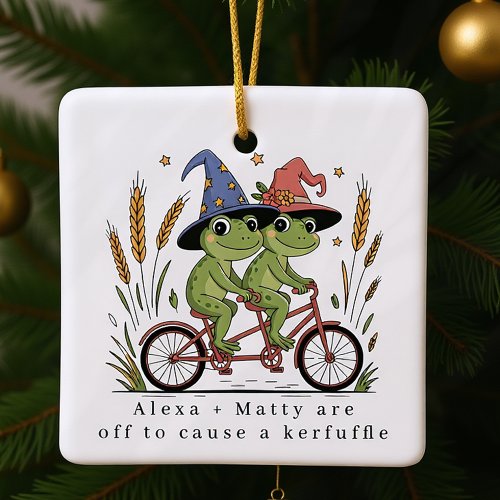 Personalized Cute Couple Kerfuffle Ceramic Ornament
