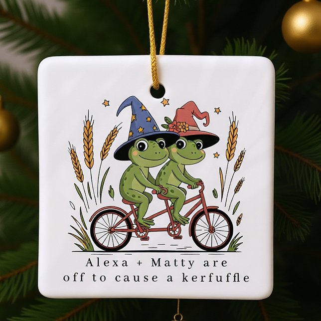 Personalized Cute Couple Kerfuffle Ceramic Ornament (Creator Uploaded)