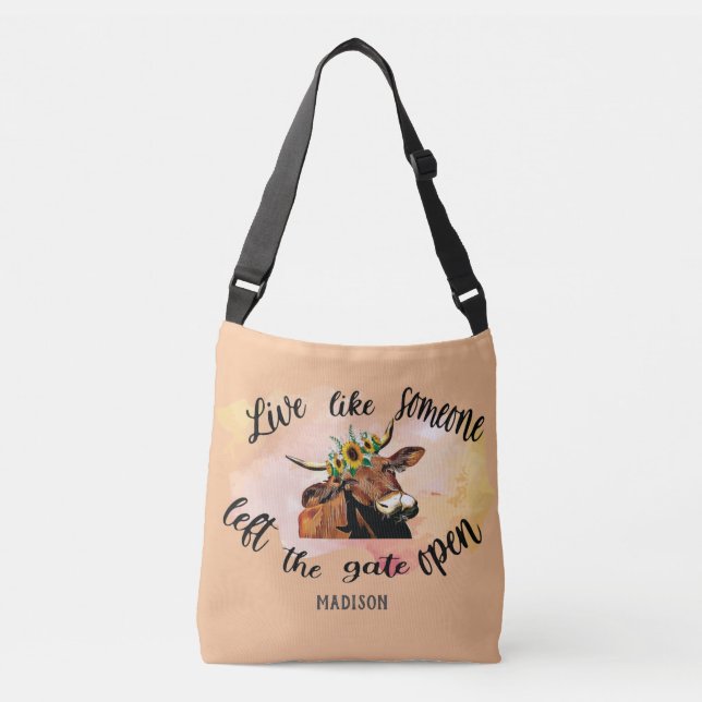 Personalized Cute Cow Quote Cow Lovers Crossbody Bag (Front)