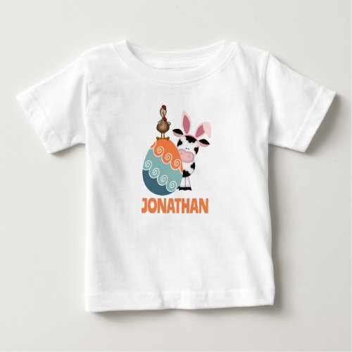 Personalized Cute Cow Rooster Egg  Farm Easter Baby T_Shirt