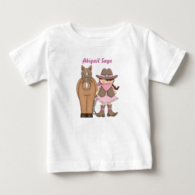 Personalized Cute Cowgirl and Horse Baby T-Shirt (Front)