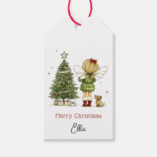 Personalized Cute Cozy Fairy and Puppy Christmas Gift Tags
