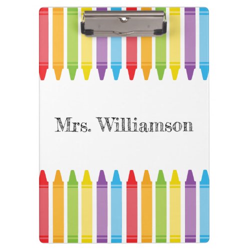 Personalized Cute Crayons Teacher Back to School Clipboard