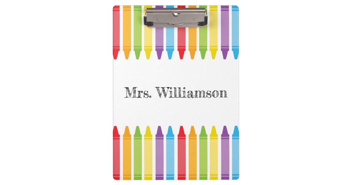 Personalized Cute Crayons Teacher Back to School Clipboard | Zazzle