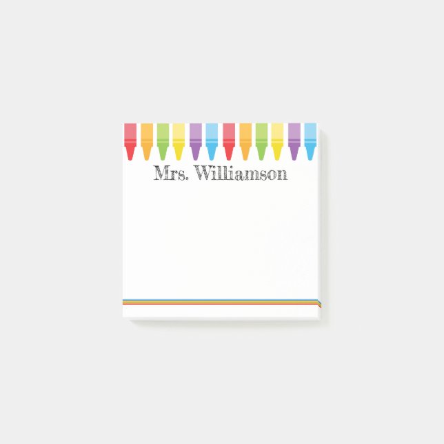 Personalized Cute Crayons Teacher Back to School Post-it Notes (Front)