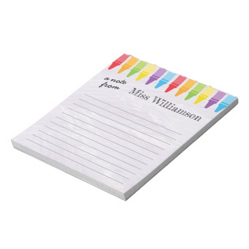 Personalized Cute Crayons Watercolor teacher Gifts Notepad