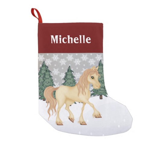 Personalized Cute Cream Horse Winter Scene Small Christmas Stocking